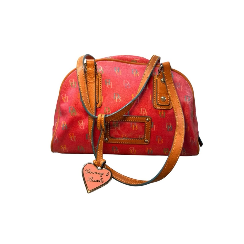 Vintage Dooney & Bourke Red Multicolor DB Monogram Shoulder Bag Purse w/ Charm